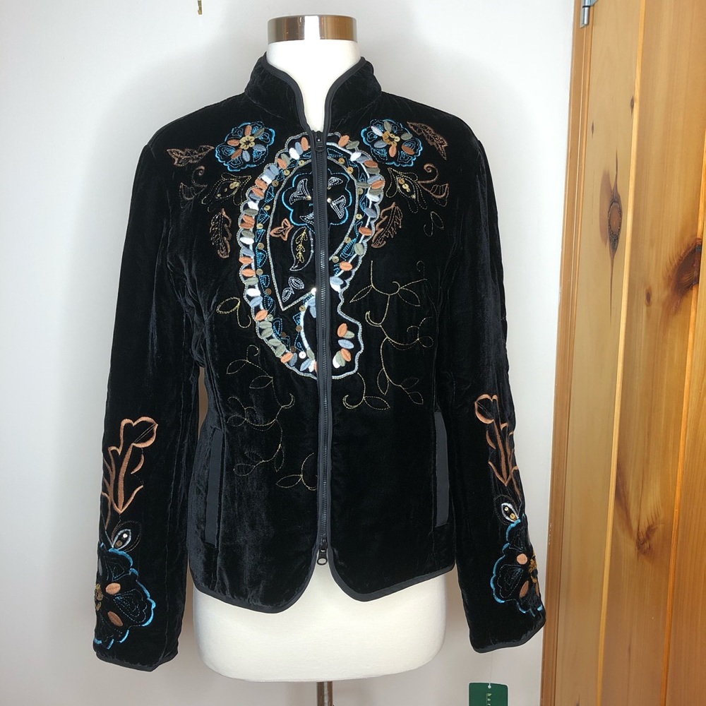 Harve Benard Black Velour Embroidered Jacket